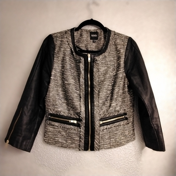 XOXO Sparkly Jacket With Vegan Leather & Frayed Details   Size L - Picture 7 of 9